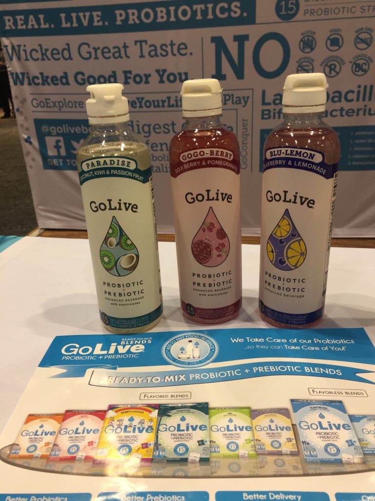 Go Live Probiotic & Prebiotic Beverages – the probiotic is housed in a foil-blister cap which can be added to the beverage when you’re ready to drink. Slogan: Think outside the bottle, look inside the cap! 