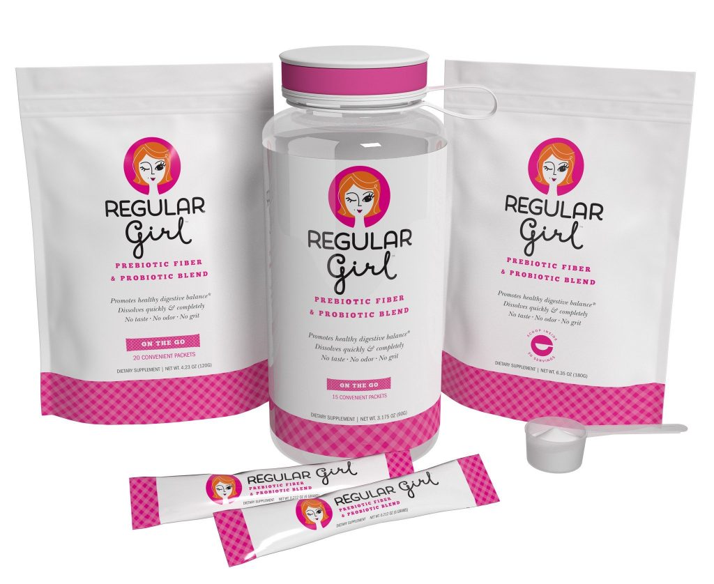 Regular Girl – prebiotic fibre and probiotics for the women whose life is anything but regular. Can be sprinkled on food or in beverages. Slogans: Eat, drink and be regular! You go girl! Déjà poo! 