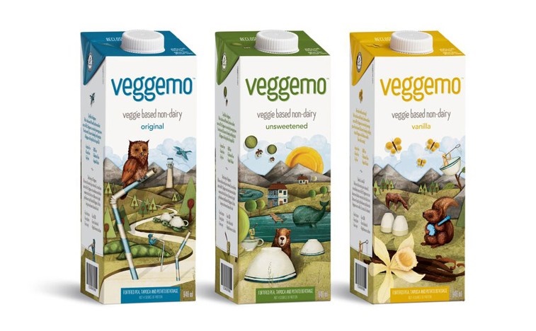 Veggemo – veggie-based  non-dairy beverage made from pea protein. Fortified with calcium, vitamin D and vitamin B12, but only 3-4 g protein per cup. 
